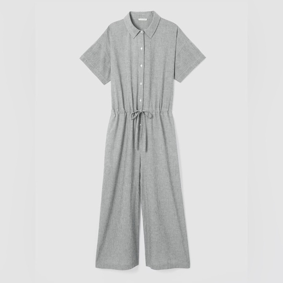 EILEEN FISHER - ORGANIC COTTON LINEN Ticking Stripe Jumpsuit. Boxy fit. XS - Picture 5 of 14